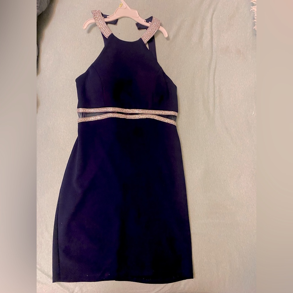 Navy Blue with Rhinestones Cocktail Dress
